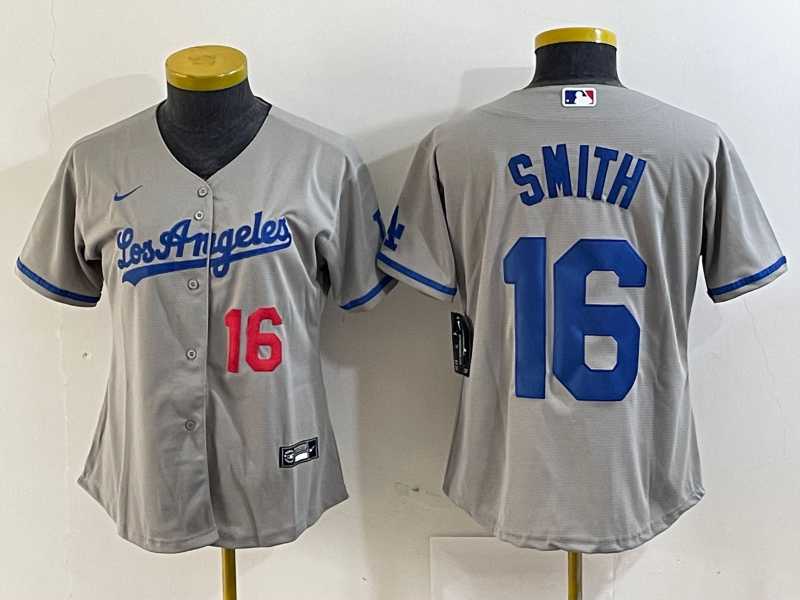 Womens Los Angeles Dodgers #16 Will Smith Gray Alternate Player Number Team Logo Cool Base Jersey->mlb womens jerseys->MLB Jersey